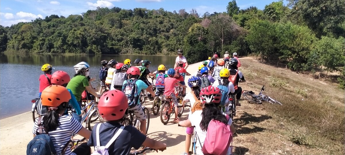 Biking to local schools and cultural exchanges to local students activity of ISSP students in Grade 4 at Ta Lai